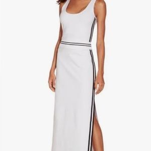Boston Proper (S) Sporty White Tank Dress w/Slit & Black Stipes